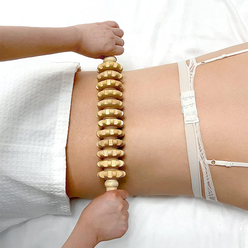 Дрвен масажер сукало за мадеротерапија со 12 ролери