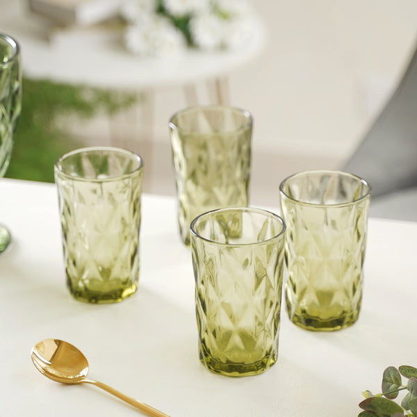 Сет 6 чаши стаклени зелени Diamond 400ml