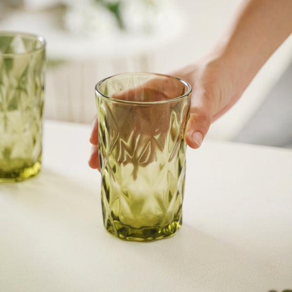 Сет 6 чаши стаклени зелени Diamond 400ml