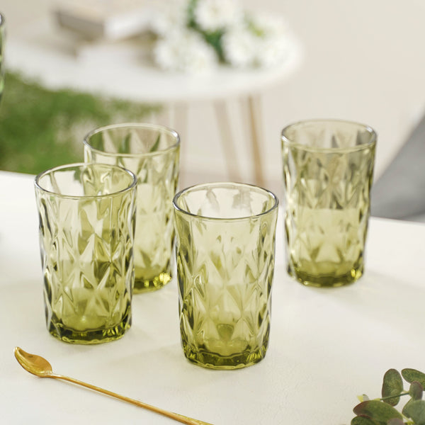 Сет 6 чаши стаклени зелени Diamond 400ml