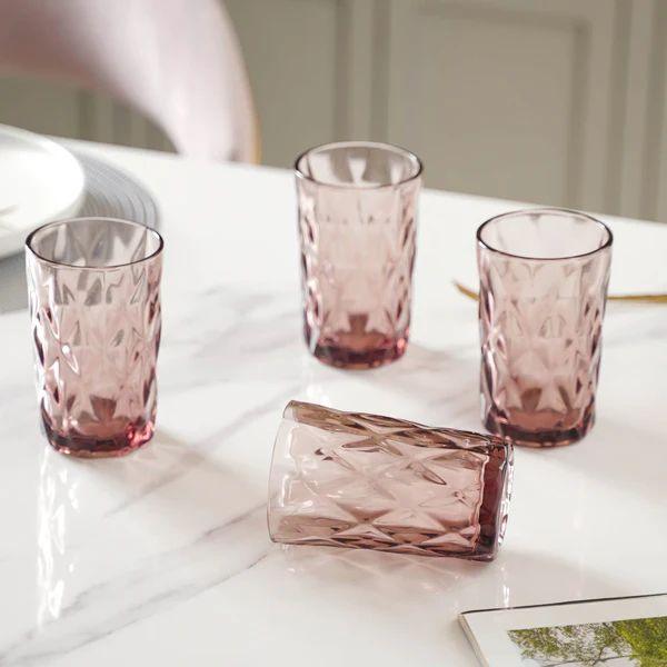 Сет 6 чаши стаклени розови Diamond 400ml