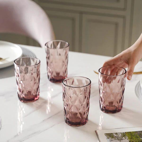 Сет 6 чаши стаклени розови Diamond 400ml