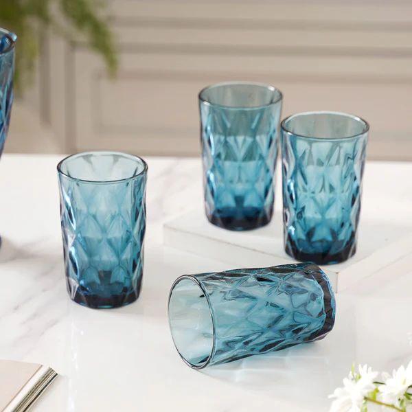 Сет 6 чаши стаклени плави Diamond 400ml