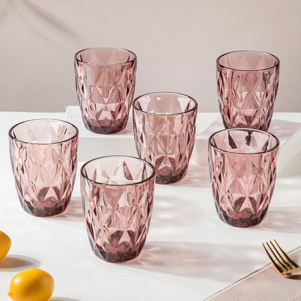 Сет 6 чаши стаклени розови Diamond 250ml
