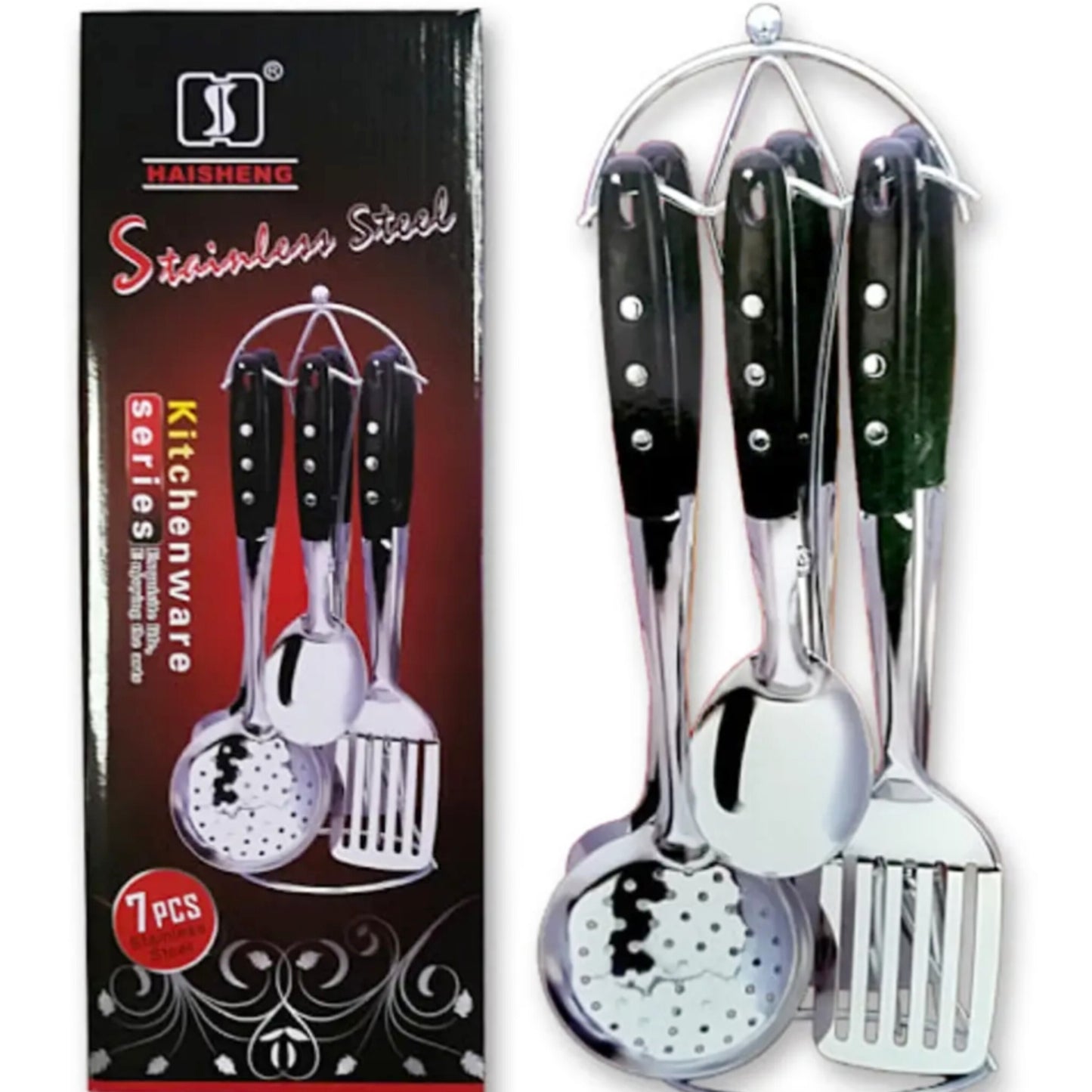 Метални лажици за кујна сет 6 парчиња + држач