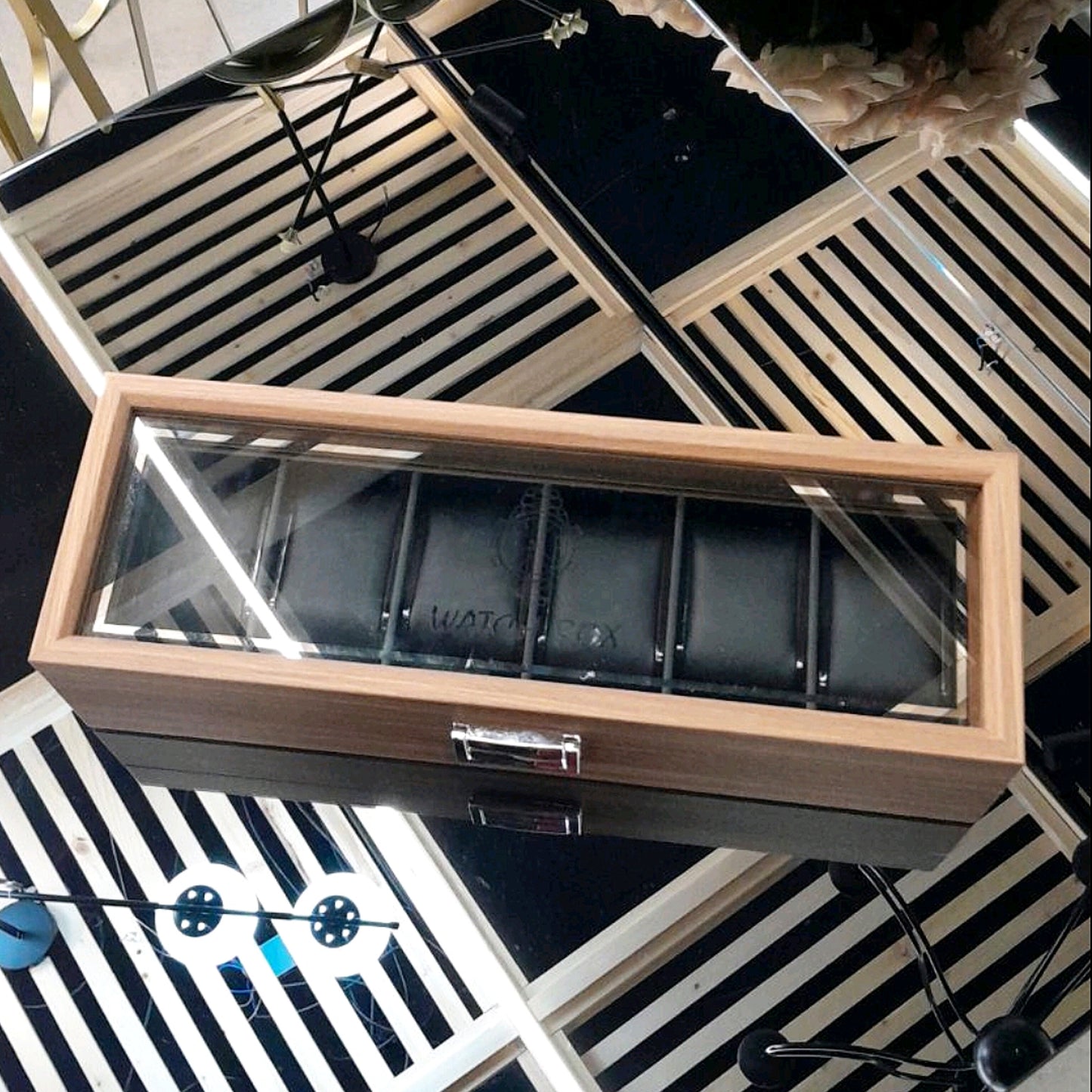 Кутија за часовници дрвена дуотон 6ка