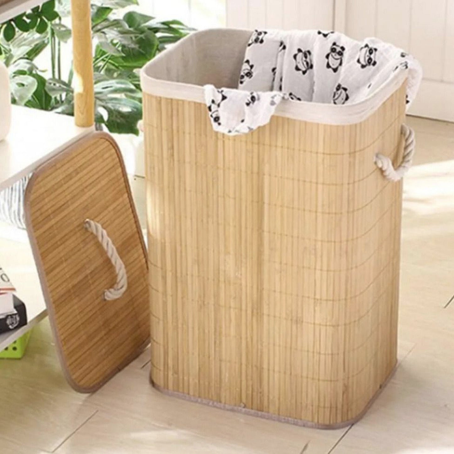 Корпа за веш алишта бамбус со капак правоаголна