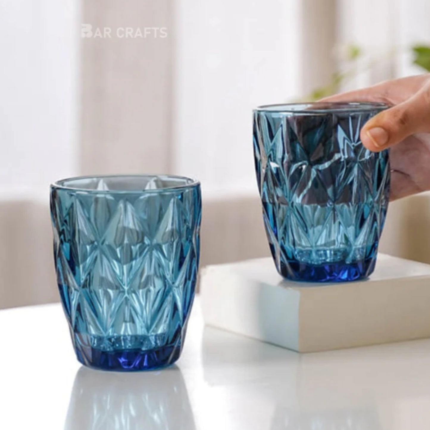 Сет 6 чаши стаклени плави Diamond 250ml