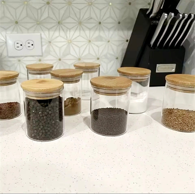 Стаклени садови тегли со капаци бамбус сет 6 и 12 парчиња