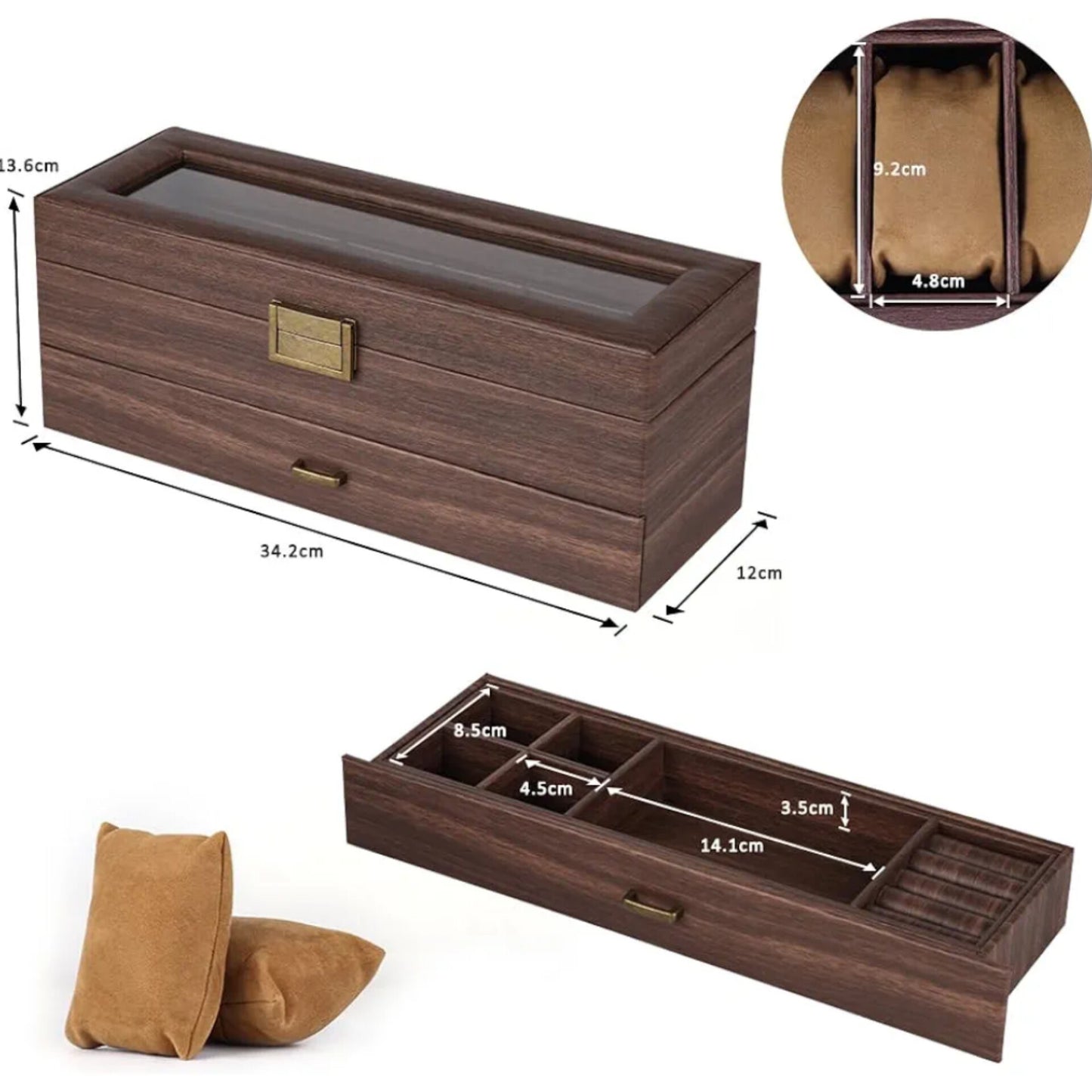 Кутија за часовници и накит дрвена 2 реда