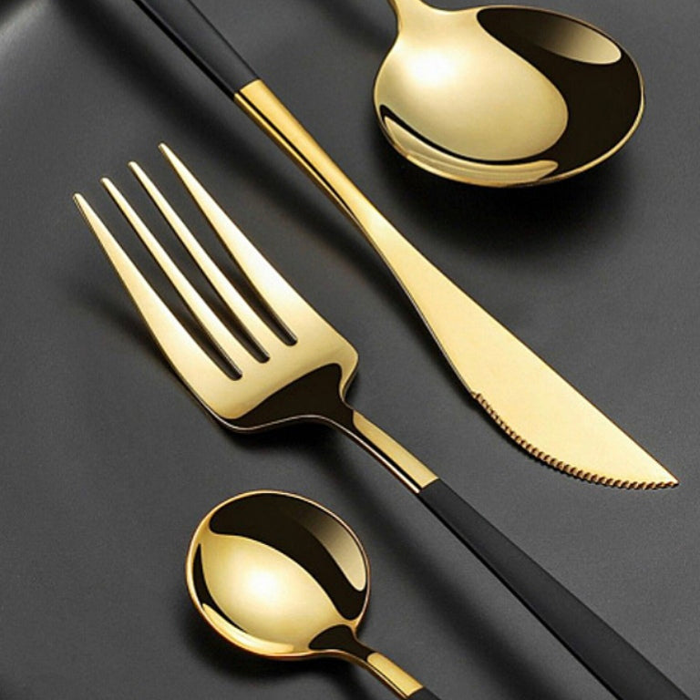 Прибор за јадење сет 24 парчиња Gold & Black