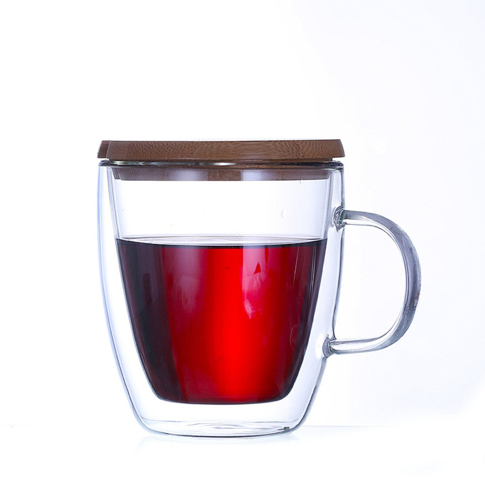 Стакленa чаша со двоен ѕид и капак од акачиа 350ml