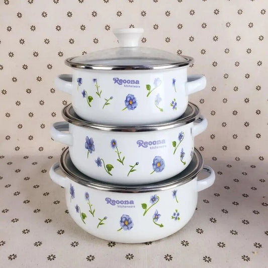 Тенџериња емајлирани со декор сет 3 парчиња 16,18,20cm