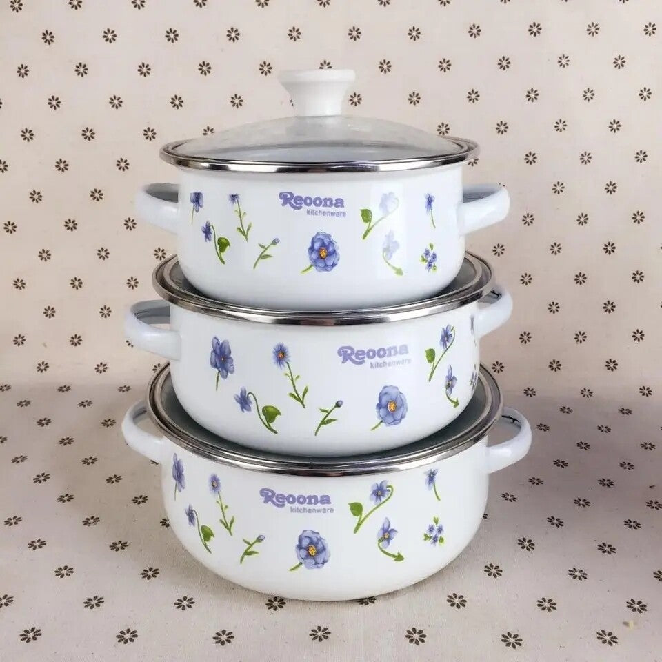 Тенџериња емајлирани со декор сет 3 парчиња 12,14,16cm