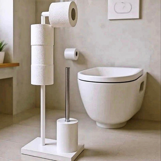 Држач за тоалетни хартии со четка за WC бела боја