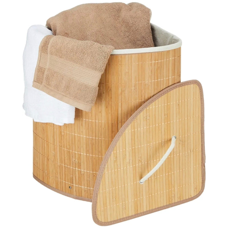 Корпа за веш, алишта аголна со капак бамбус