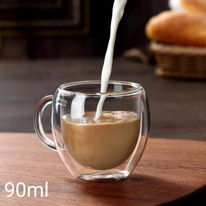 Стаклени чаши со двоен ѕид со рачка за еспресо, макијато сет 6 парчиња 90ml