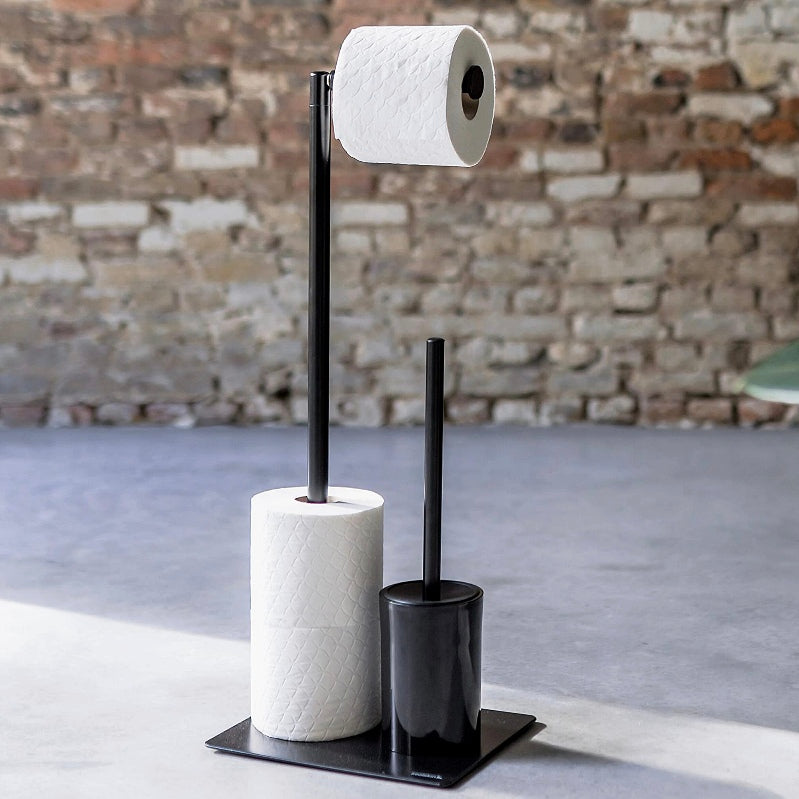 Држач за тоалетни хартии со четка за WC црна боја