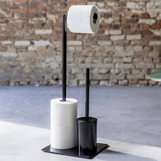 Држач за тоалетни хартии со четка за WC црна боја