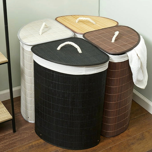 Корпа за веш, алишта аголна со капак бамбус